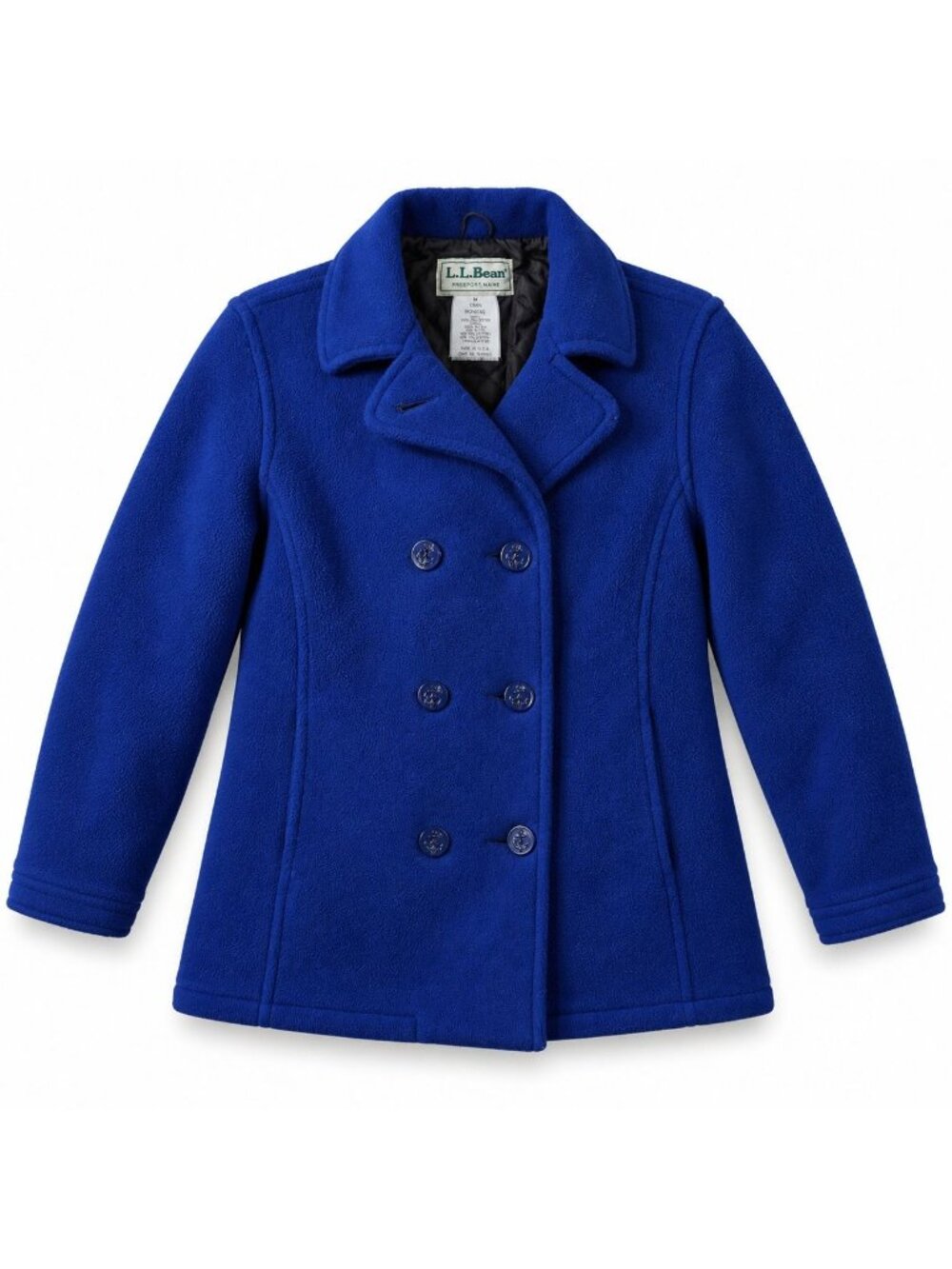 HK55 - Vintage L.L.Bean Women’s M Fleece Pea Coat Blue Thinsulate Made USA Doubl